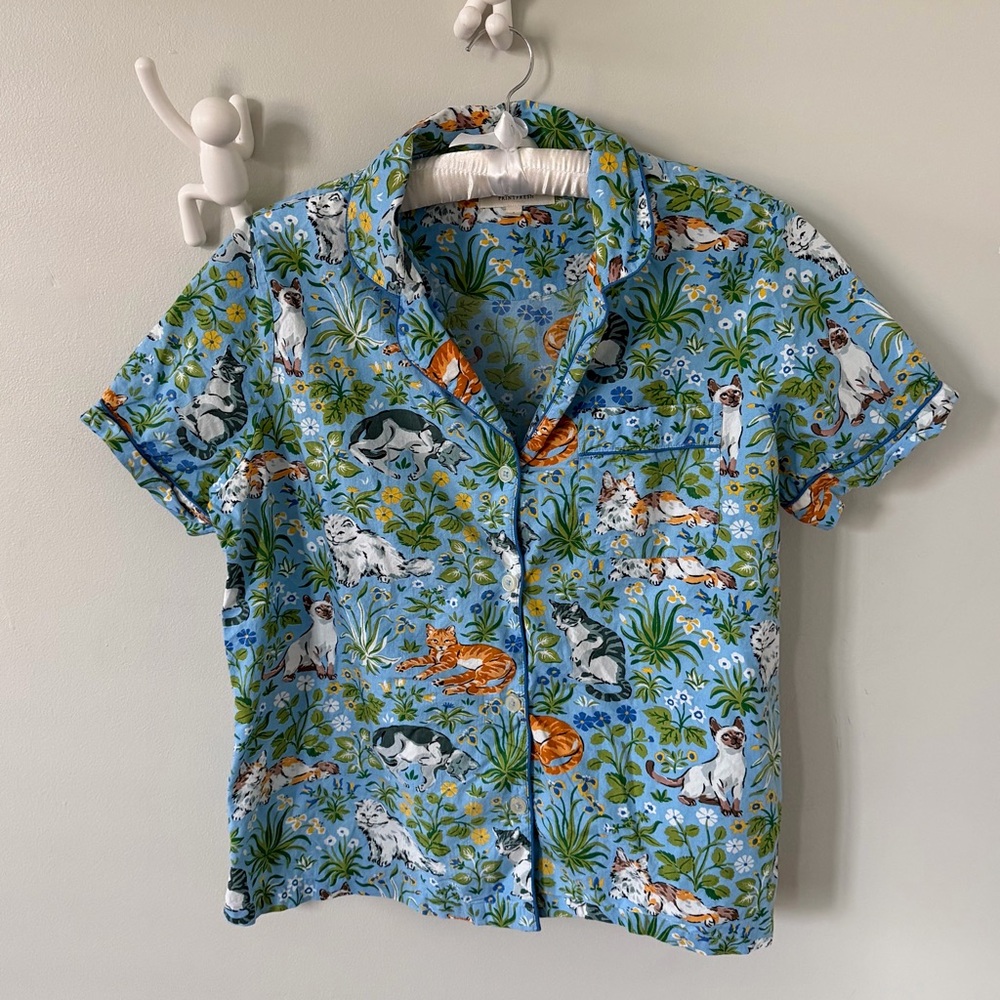 Printfresh Blue Cat Print Pajama Top - Large